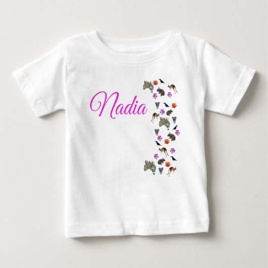 T-shirt Pour Bébé Nadia, logo de nom avec la faune australienne,  (Devant)