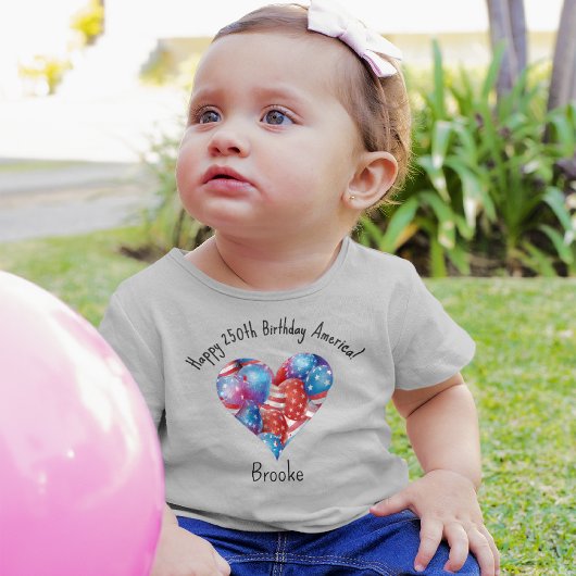 T-shirt Pour Bébé Name, July 4th Balloons Heart 3mos to 24mos