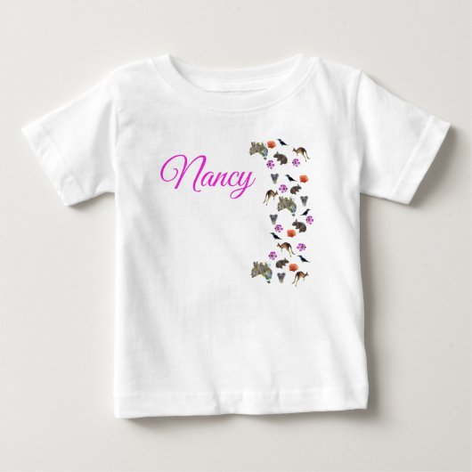 T-shirt Pour Bébé Nancy, Nom, Avec la faune australienne, (Devant)