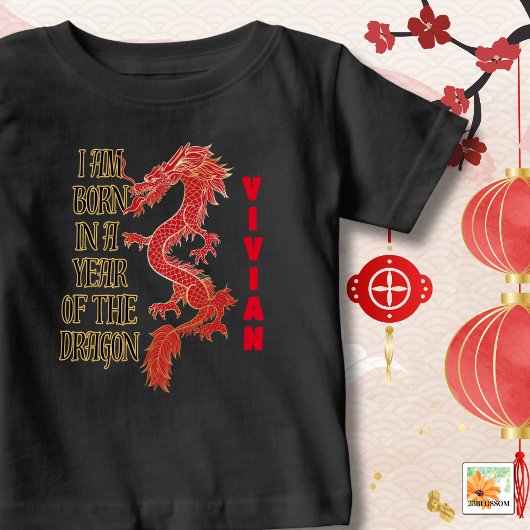 T-shirt Pour Bébé NÉ Année du dragon avec le nom Unisex