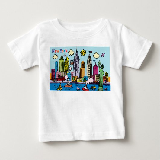 T-shirt Pour Bébé New York Cartoon Visite Les Bâtiments (Devant)