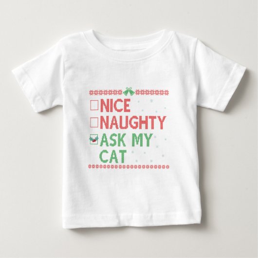T-shirt Pour Bébé Nice Naughty Poser Mon Chat Drôle Noël Père Noël C (Devant)