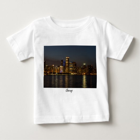 T-shirt Pour Bébé Night Skyline Chicago Pano (Devant)