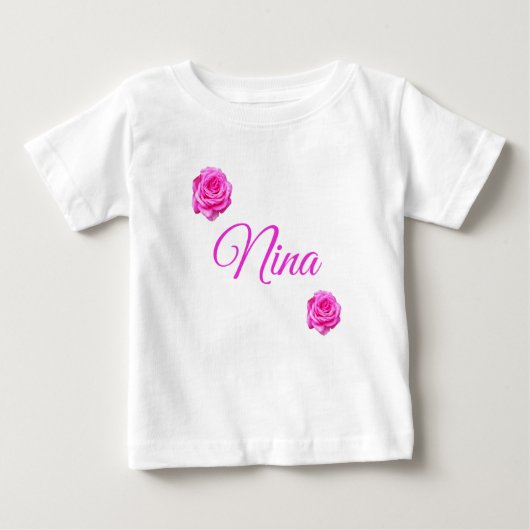 T-shirt Pour Bébé Nina, Nom Aux Roses Roses,  (Devant)