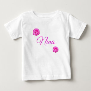 T-shirt Pour Bébé Nina, Nom Avec Roses Roses 
