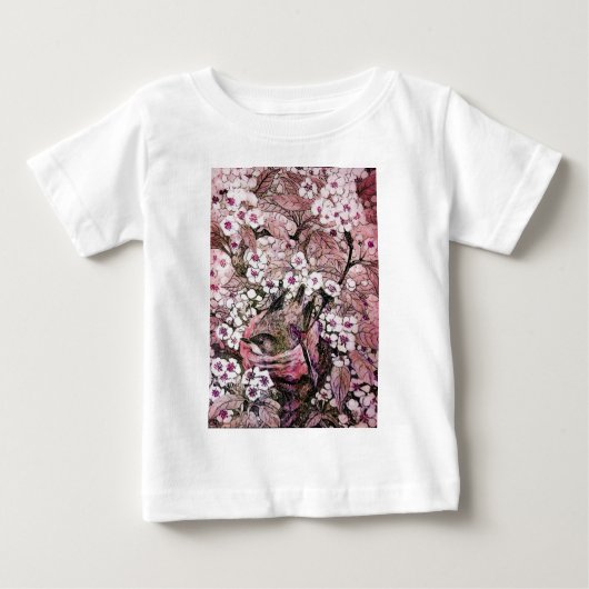 T-SHIRT POUR BÉBÉ NIVEAU D'OISEAU, FLEURS DE PRINTEMPS BLANC ROSE ET (Devant)