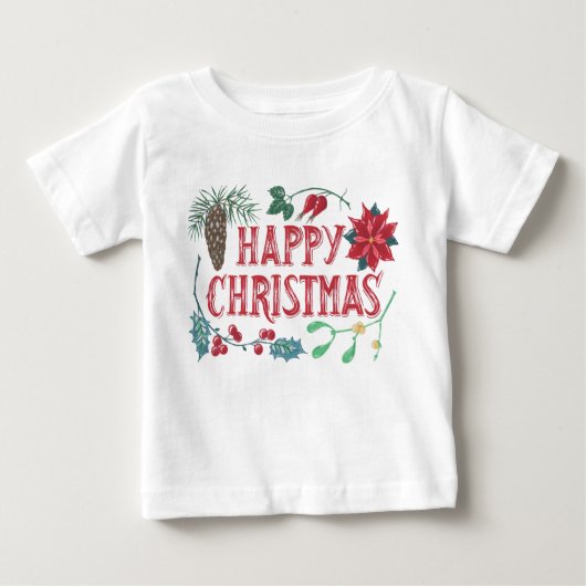 T-shirt Pour Bébé Noël botanique traditionnel (blanc) (Devant)