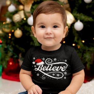 T-shirt Pour Bébé Noël Croire Père Noël - Noir de chapeau de Père No