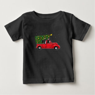 T-shirt Pour Bébé Noël de chien de Terre-Neuve sur la voiture rouge