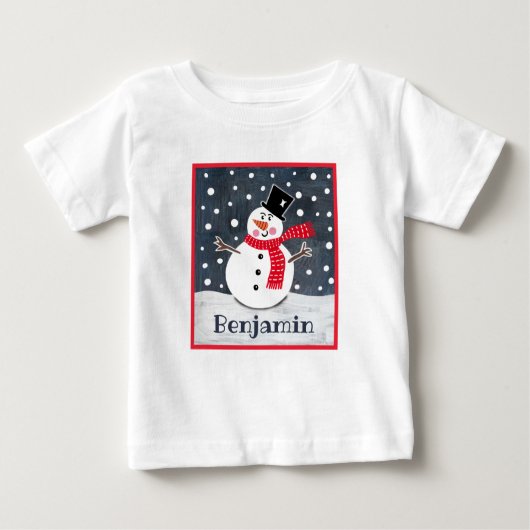 T-shirt Pour Bébé Noël de Snowman personnalisé (Devant)