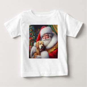 T-shirt Pour Bébé Noël Père Noël avec Chiens 3