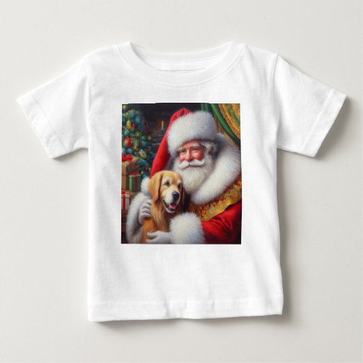 T-shirt Pour Bébé Noël Père Noël avec Chiens 3 (Devant)
