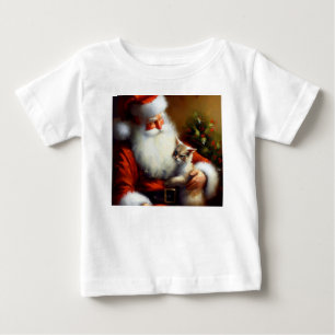 T-shirt Pour Bébé Noël Père Noël et un chat 3