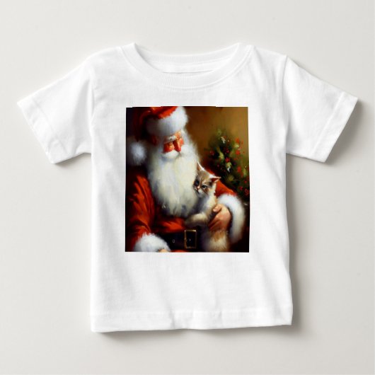T-shirt Pour Bébé Noël Père Noël et un chat 3 (Devant)
