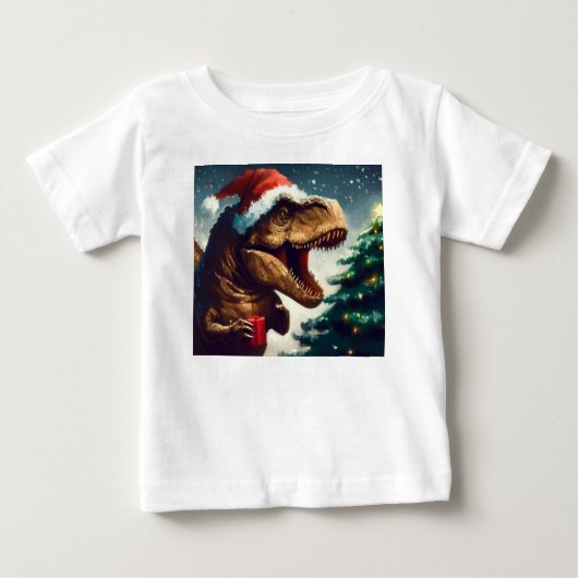 T-shirt Pour Bébé Noël T-Rex 1 (Devant)