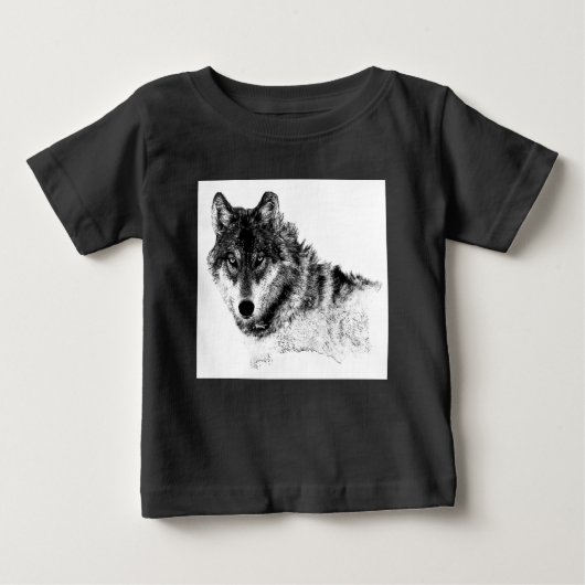 T-shirt Pour Bébé Noir Blanc Inspiration Wolf Eyes (Devant)