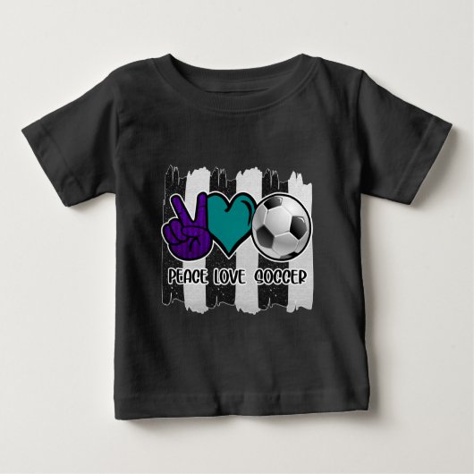 T-shirt Pour Bébé Noir et blanc Striped Peace Love Soccer (Devant)