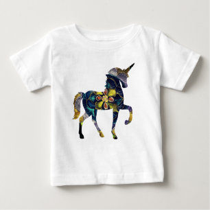 T-shirt Pour Bébé Noir & Or Mandala Unicorn Art
