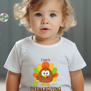 T-shirt Pour Bébé Nom Année Première Thanksgiving blanc