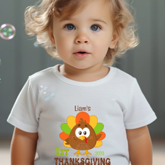 T-shirt Pour Bébé Nom Année Première Thanksgiving blanc