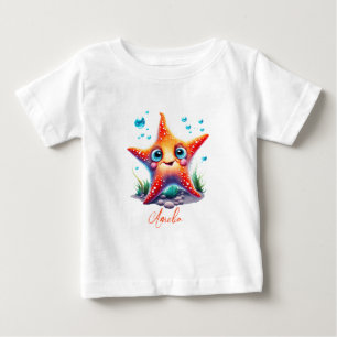 T-shirt Pour Bébé Nom customisé Souriant Orange Starfish Lover Cadea