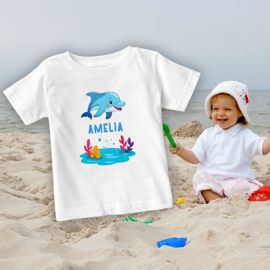 T-shirt Pour Bébé Nom d'animaux marins de dauphin mignon