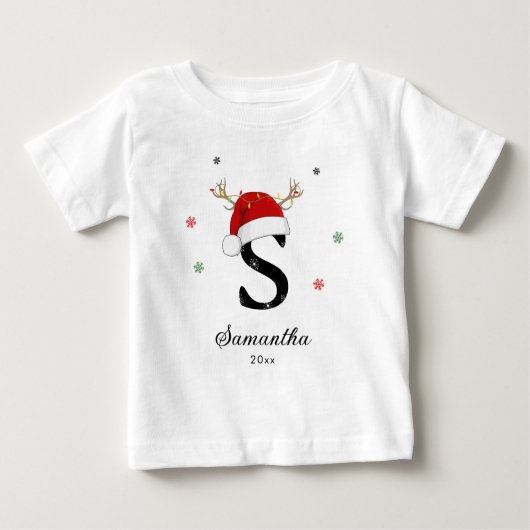 T-shirt Pour Bébé Nom de la lettre Santa Hat | Monogramme | Initiale (Devant)