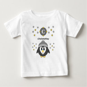 T-shirt Pour Bébé Nom de pingouin mignon étoiles gris jaune