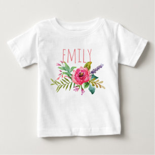 T-shirt Pour Bébé Nom personnalisé Baby Girl Aquarelle Floral-2