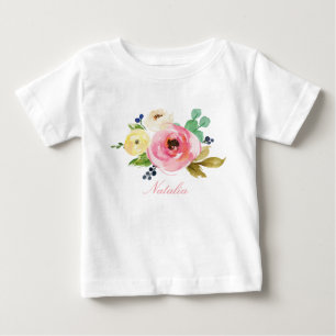 T-shirt Pour Bébé Nom personnalisé Baby Girl Aquarelle Floral-4