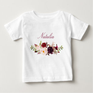 T-shirt Pour Bébé Nom personnalisé Baby Girl Aquarelle Floral-8