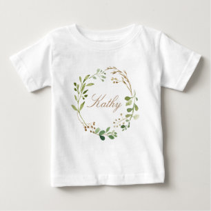T-shirt Pour Bébé Nom personnalisé Baby Girl Aquarelle Floral Wreath