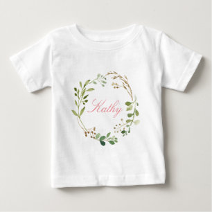 T-shirt Pour Bébé Nom personnalisé Baby Girl Aquarelle Floral Wreath
