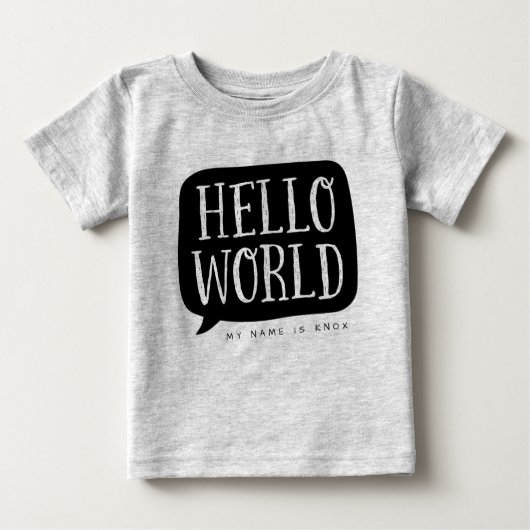 T-shirt Pour Bébé Nom personnalisé Black Hello World (Devant)