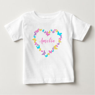 T-shirt Pour Bébé Nom personnalisé Coeur des papillons 