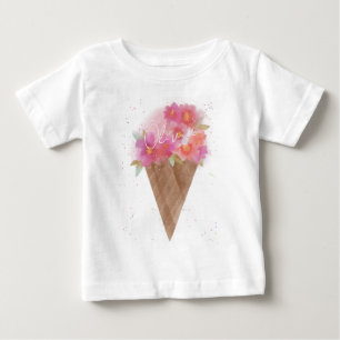 T-shirt Pour Bébé Nom personnalisé Cone de crème glacée florale