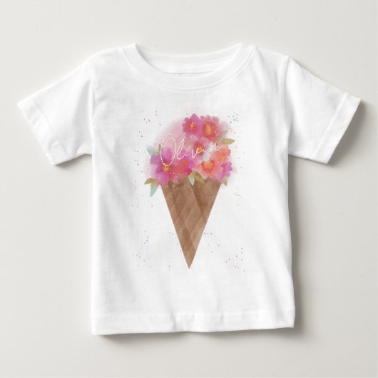 T-shirt Pour Bébé Nom personnalisé Cone de crème glacée florale (Devant)