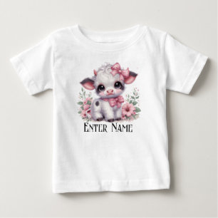 T-shirt Pour Bébé Nom personnalisé Cute Rose Baby Girl Highland Cow