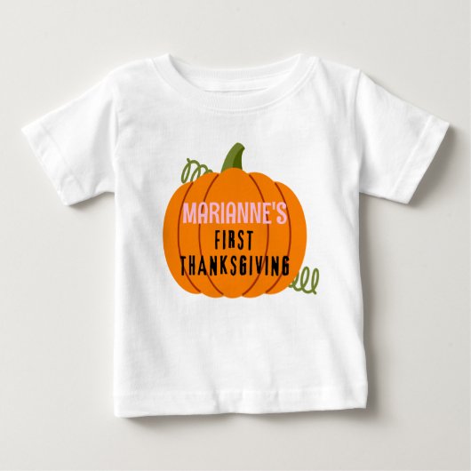T-shirt Pour Bébé Nom personnalisé du premier Citrouille de Thanksgi (Devant)