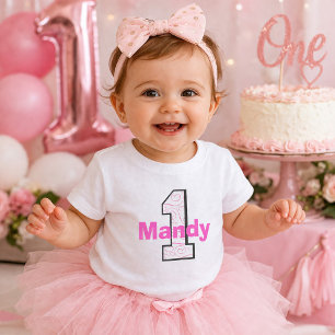 T-shirt Pour Bébé Nom personnalisé Fille 1er anniversaire