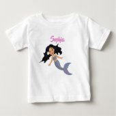 T-shirt Pour Bébé Nom personnel mignon de sirène cheveux foncés rose (Devant)