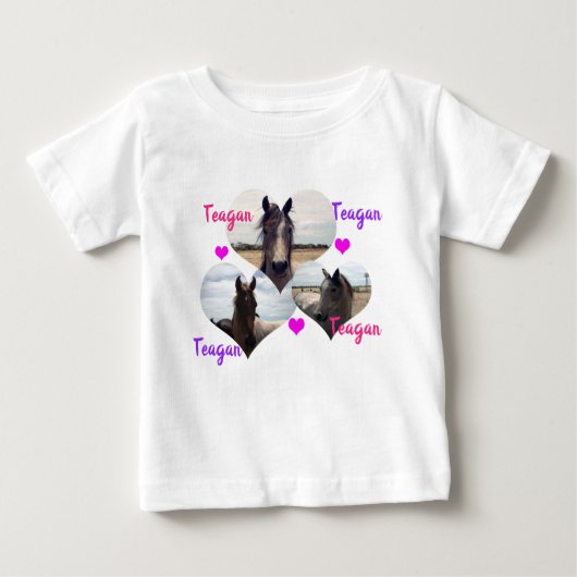 T-shirt Pour Bébé Nom Teagan avec des chevaux dans des cœurs, (Devant)