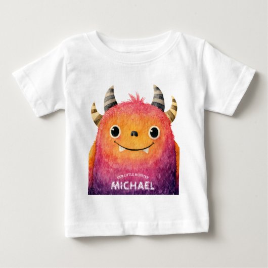 T-shirt Pour Bébé Notre Petit Monster Cute Aquarelle Art Nom (Devant)
