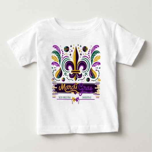 T-shirt Pour Bébé Nouvelle-Orléans Mardi Gras jaune violet vert (Devant)