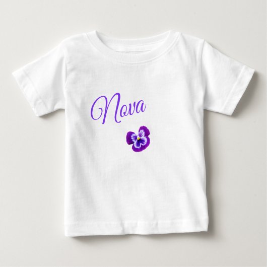 T-shirt Pour Bébé Nova, Filles Nom Avec Un Joli Pansy Violet, (Devant)