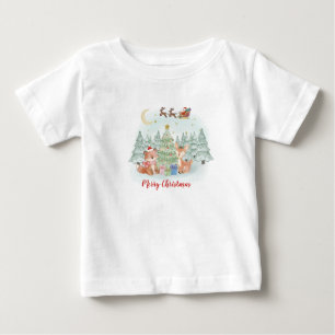 T-shirt Pour Bébé Nuit de Noël magique dans la forêt d'hiver