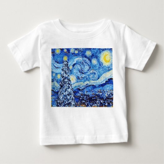 T-shirt Pour Bébé Nuit Van Gogh Starry - Arbre de Noël blanc (Devant)