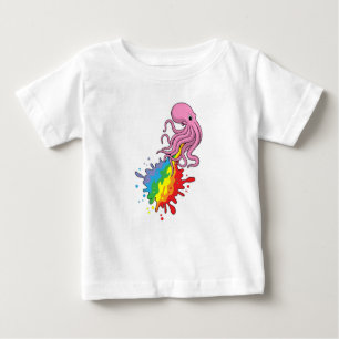 T-shirt Pour Bébé Octopus avec arc-en-ciel