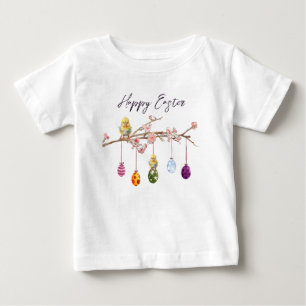 T-shirt Pour Bébé Oeufs de Pâques sur la branche de floraison Joyeux