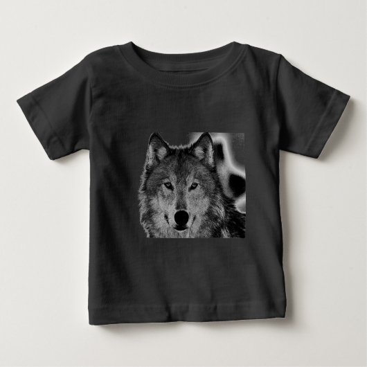 T-shirt Pour Bébé Oeuvre de Loup noir et blanc (Devant)